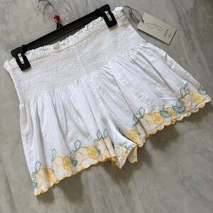 Joie. Shorts  Sleep shorts.  100% cotton. White yellow teal. Elastic.+ Smocking